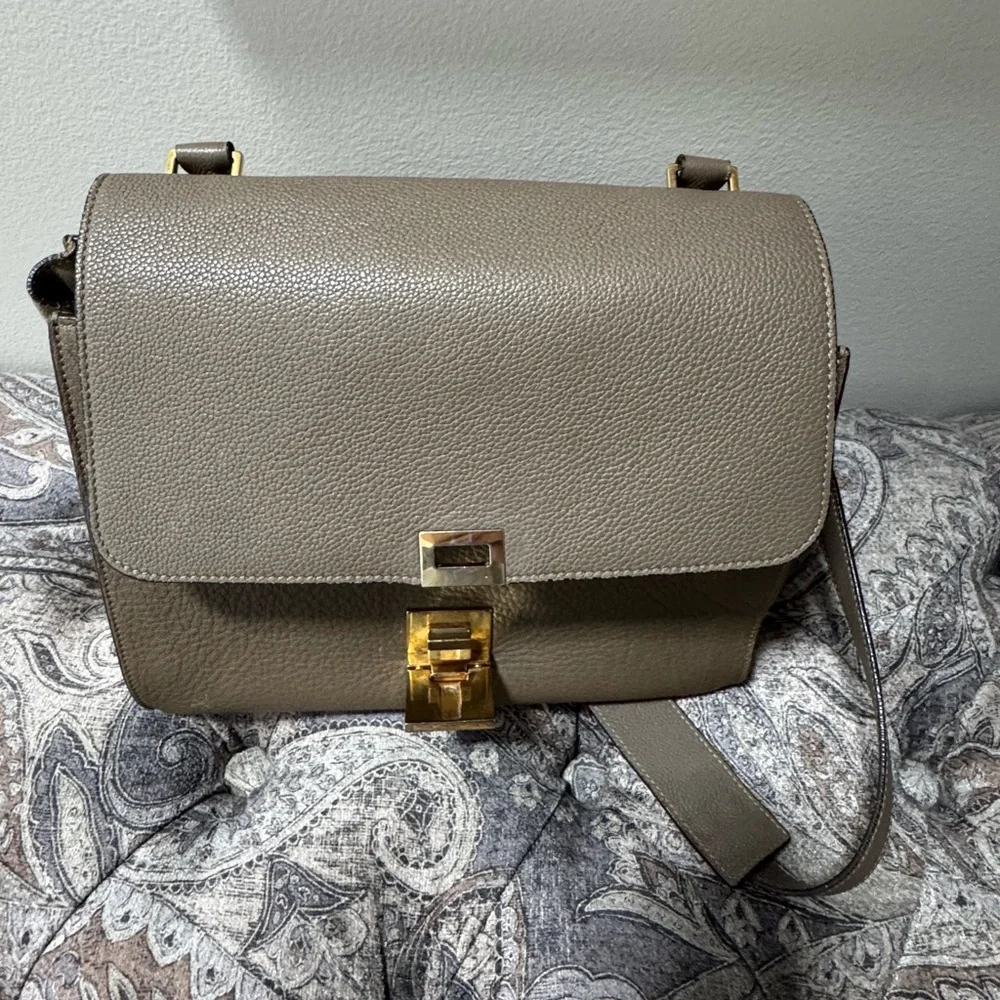 Celine Taupe Leather and Suede Satchel